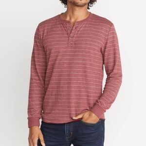 Marine Layer Men's Double Knit Striped Henley in Raisin